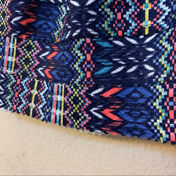 Aqua Blue Neon Geometric Aztec Print Bandage Skirt - Picture 6 of 12